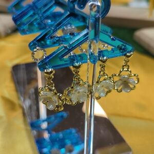 Gold and White Floral Drop Earrings